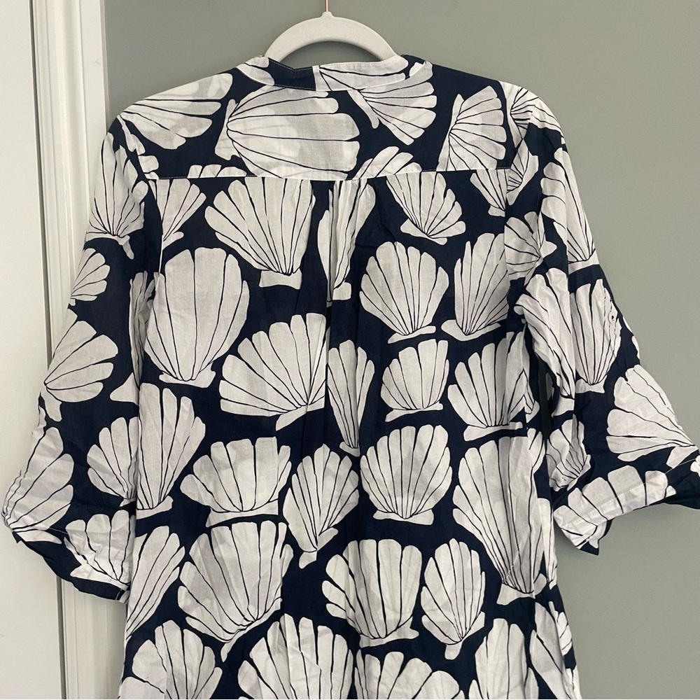 Hatley 100% Cotton Navy White Seashell Print Summer Coastal Mini Dress Coverup - Picture 8 of 16